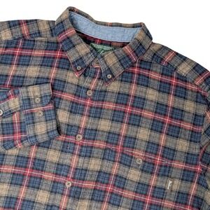 Woolrich Mens XL Plaid Flannel Shirt Navy Red Cotton Button Down Long Sleeve